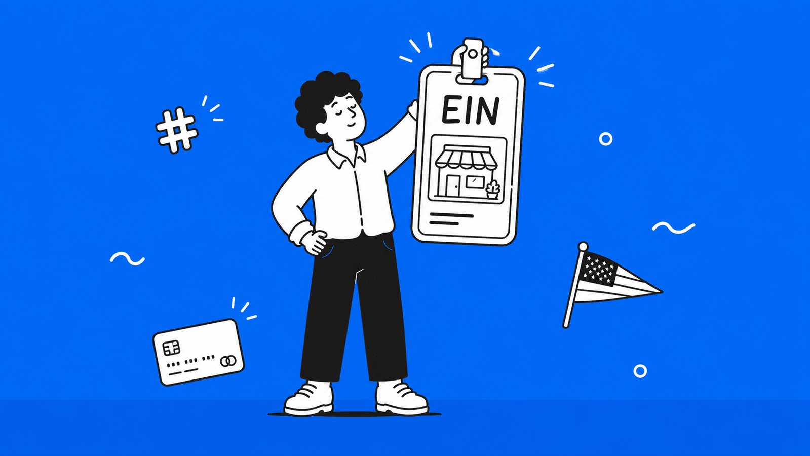 Illustration explaining what an EIN number is: a tax ID card for your US business
