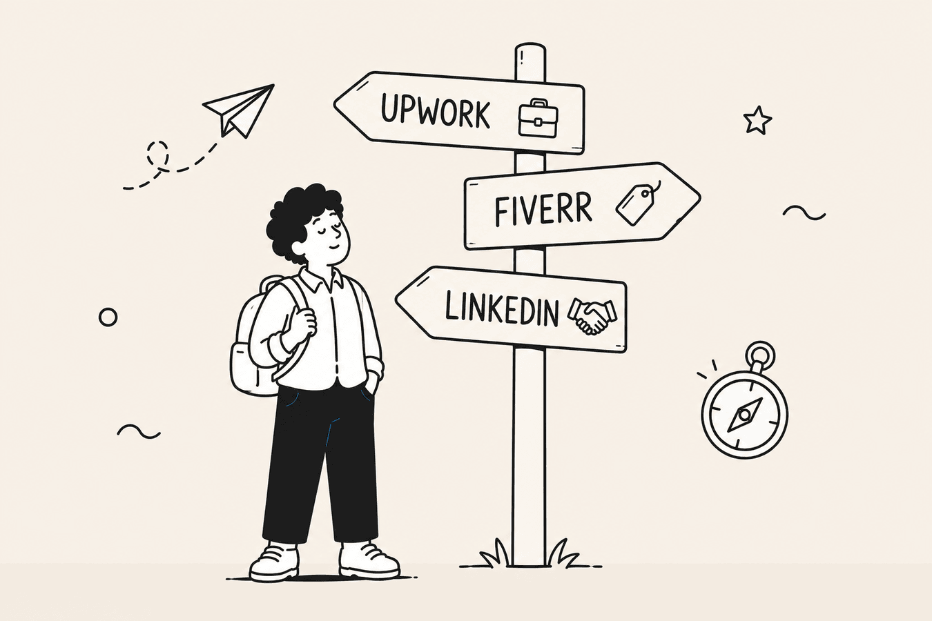 Illustration of choosing between Upwork, Fiverr and LinkedIn as a freelancer from Sri Lanka