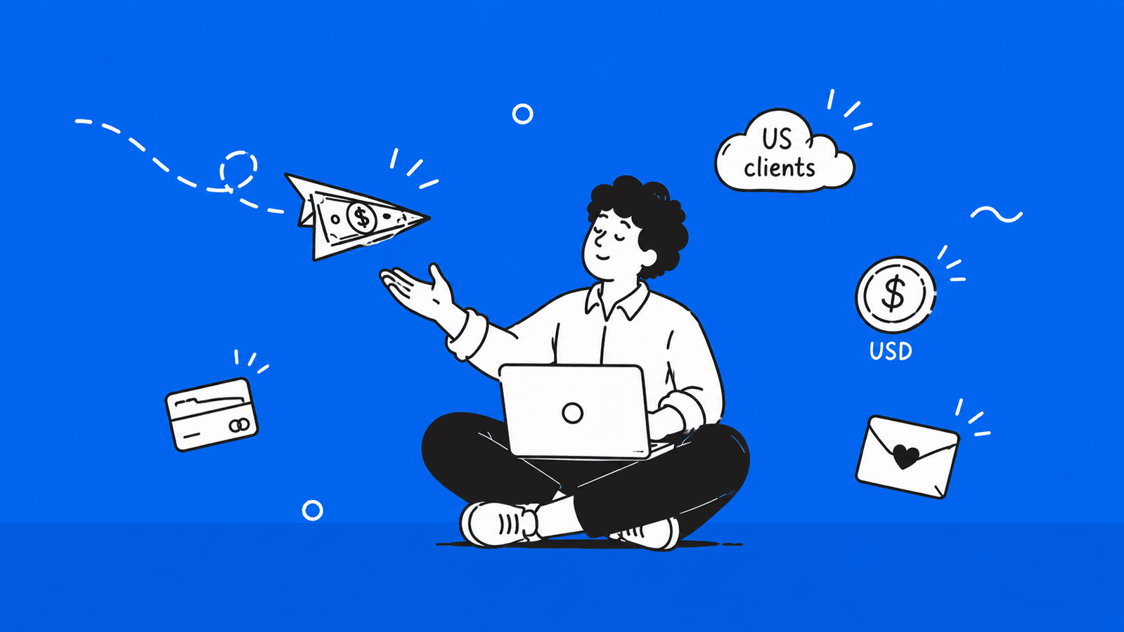 Illustration of a Sri Lankan freelancer receiving USD payments from US clients into a US bank account