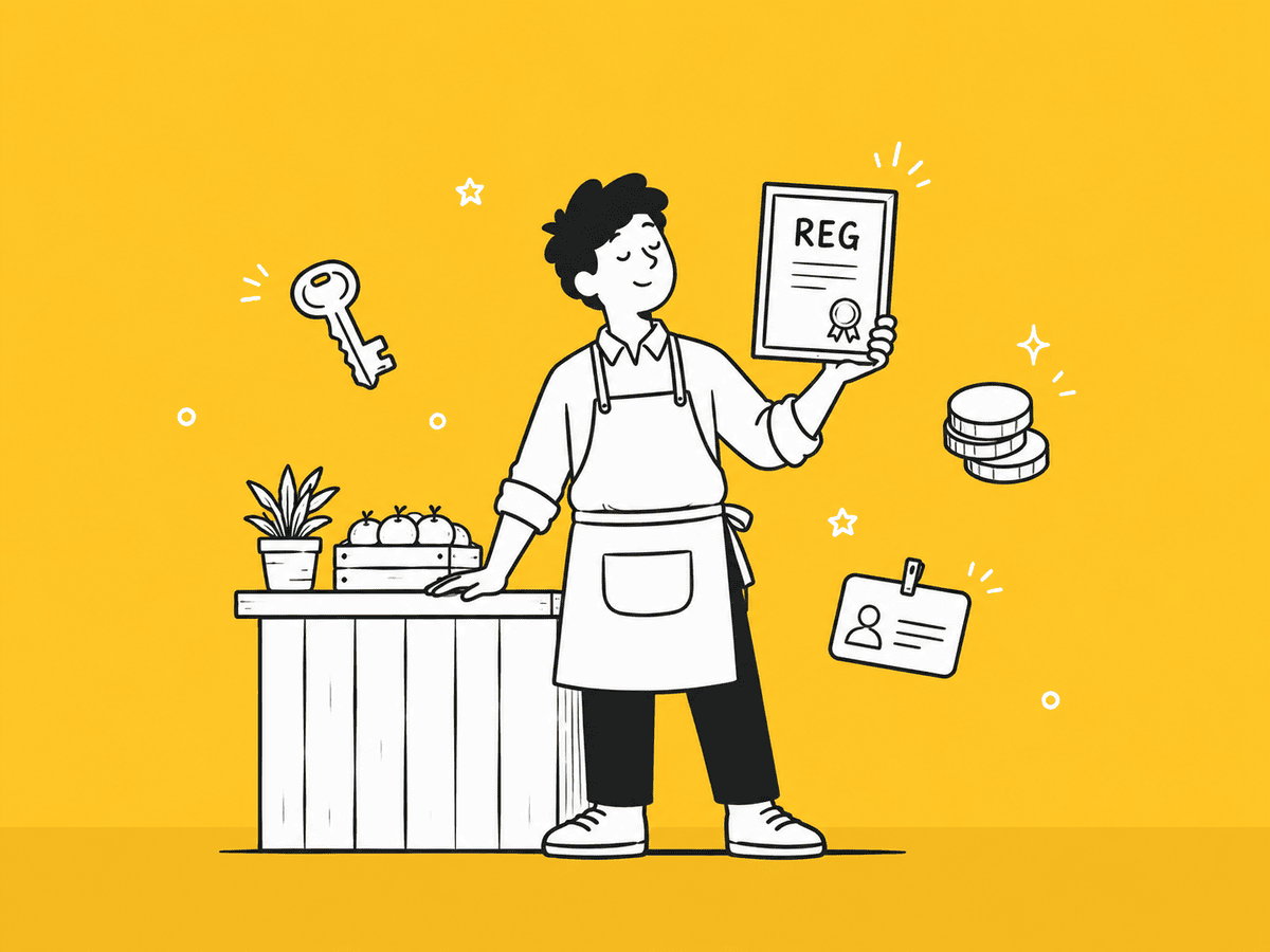 Illustration of a sole proprietor holding a business registration certificate in Sri Lanka