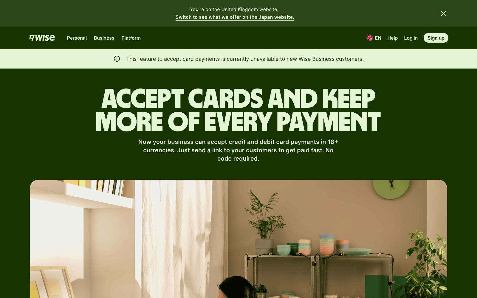 Wise Business account landing page for UK business banking