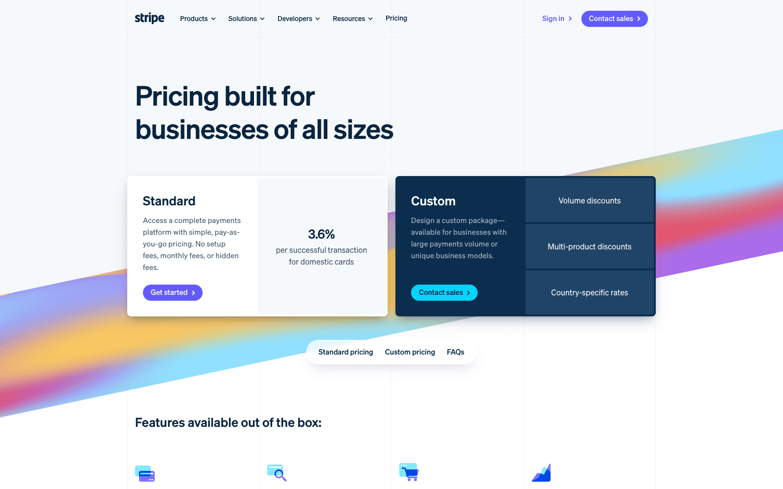 Stripe official pricing page
