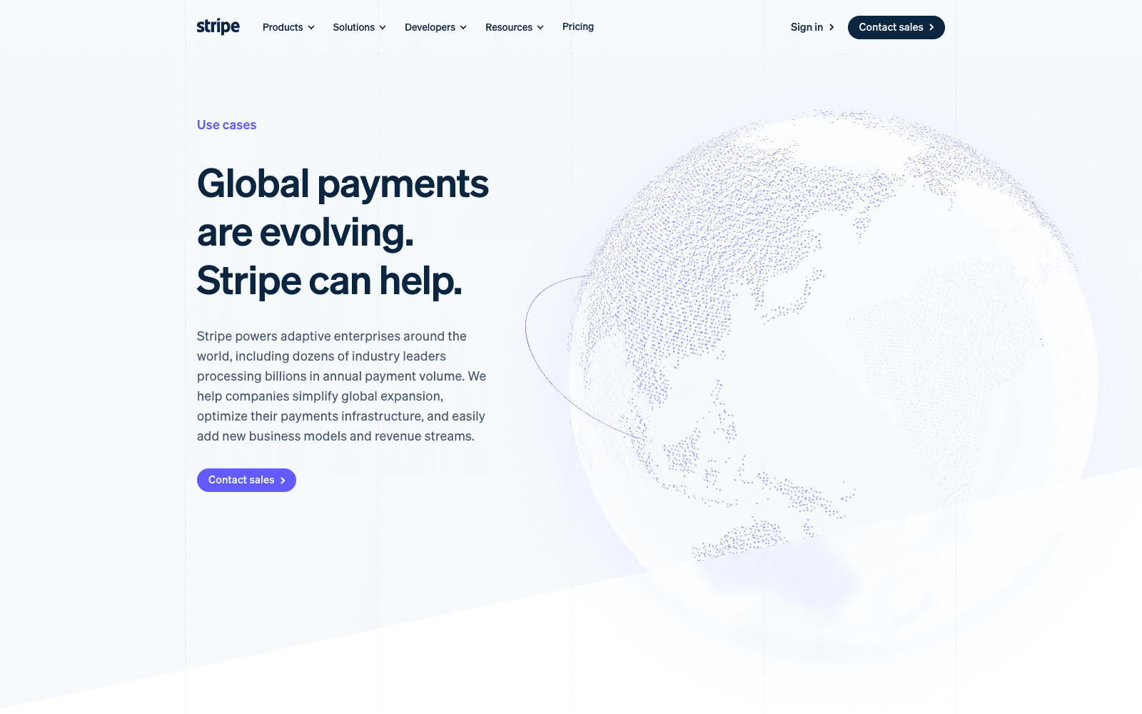 Stripe global payments use-case page