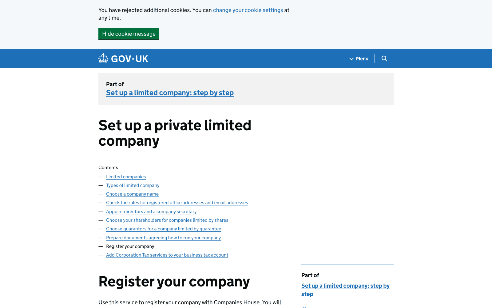 GOV.UK page for registering a UK limited company