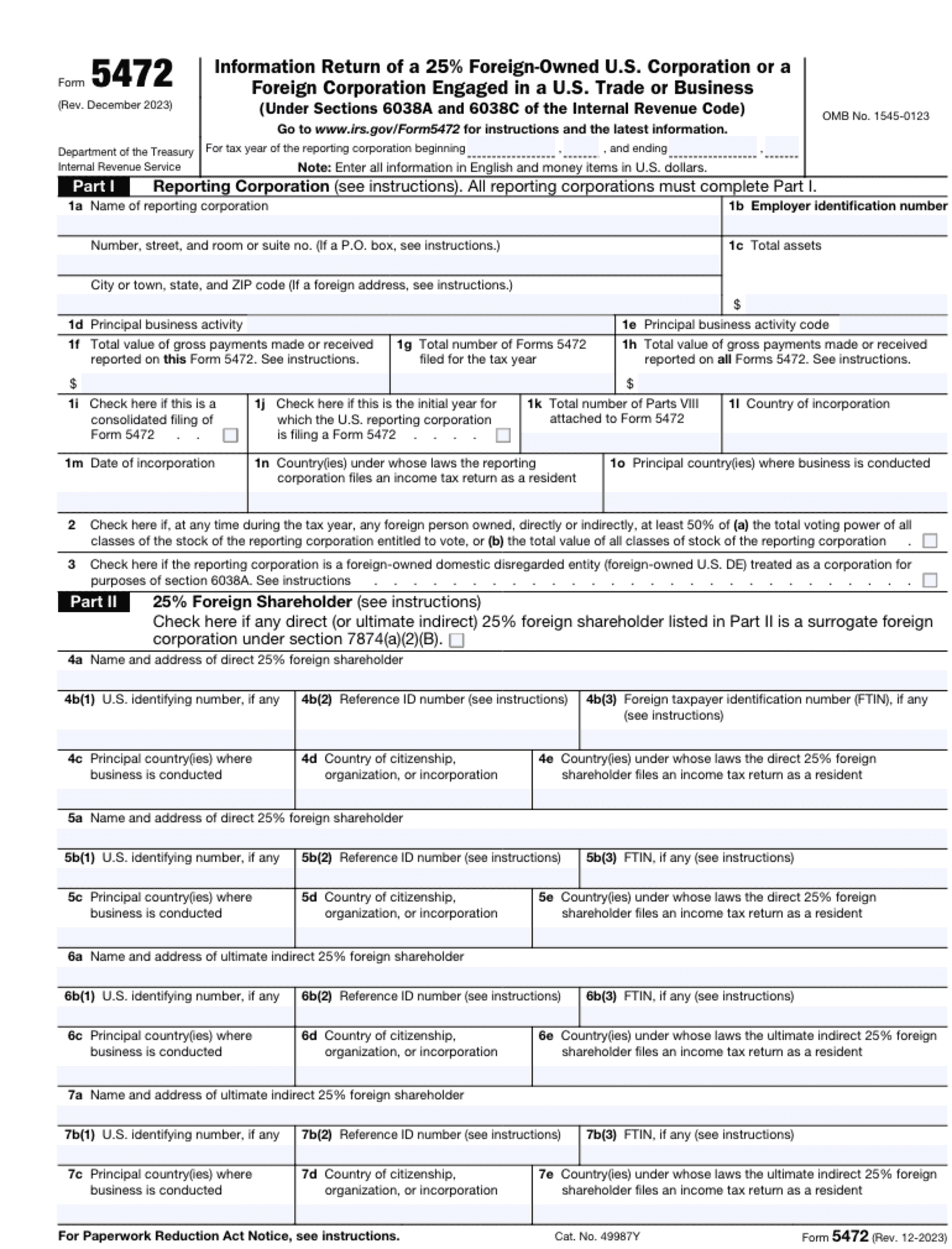 IRS Form 5472 for foreign-owned US corporations